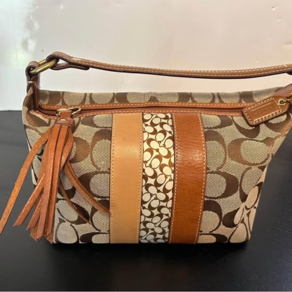Coach - Authentic Signature Monogram mini Hobo HandBag
- Brown & Beige